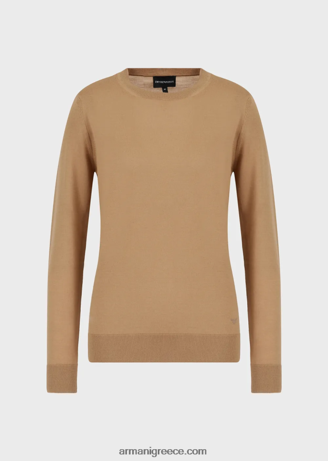 γυναίκες Armani άλμα με λαιμόκοψη από καθαρό παρθένο μαλλί 4046R6220 καμήλα