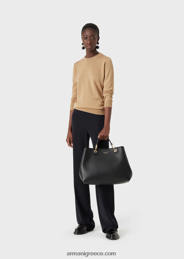 γυναίκες Armani άλμα με λαιμόκοψη από καθαρό παρθένο μαλλί 4046R6220 καμήλα