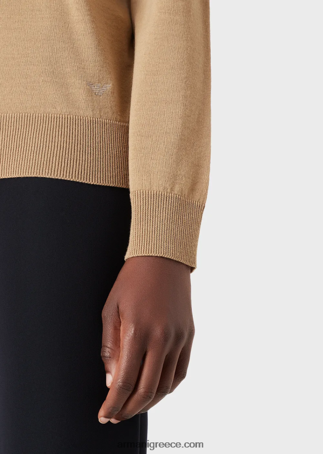 γυναίκες Armani άλμα με λαιμόκοψη από καθαρό παρθένο μαλλί 4046R6220 καμήλα