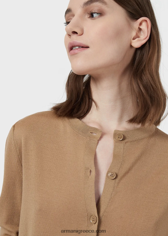 γυναίκες Armani αγνή παρθένα μάλλινη ζακέτα 4046R6222 καμήλα