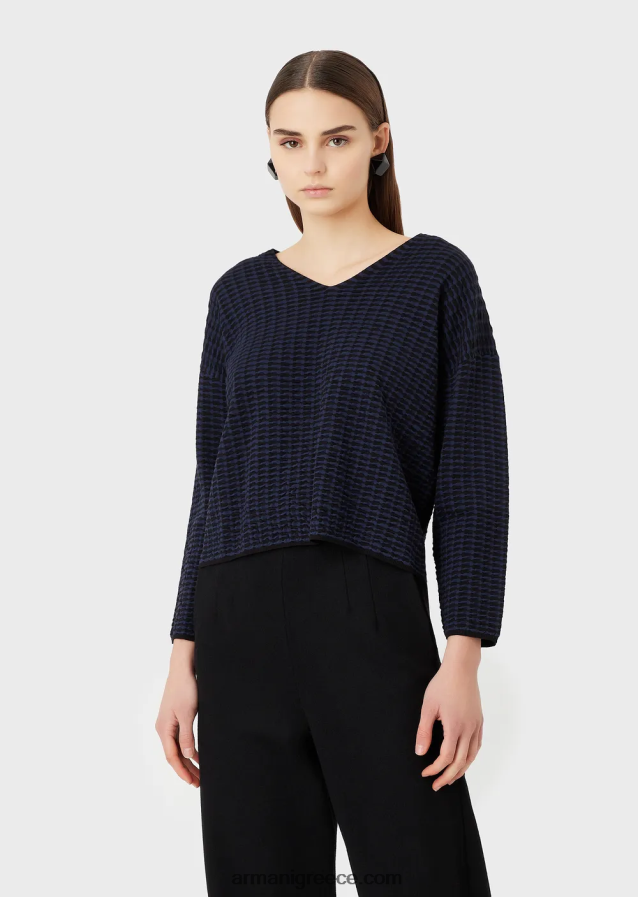 γυναίκες Armani Jumper με λαιμόκοψη σε 3d ύφασμα δύο τόνων 4046R6193