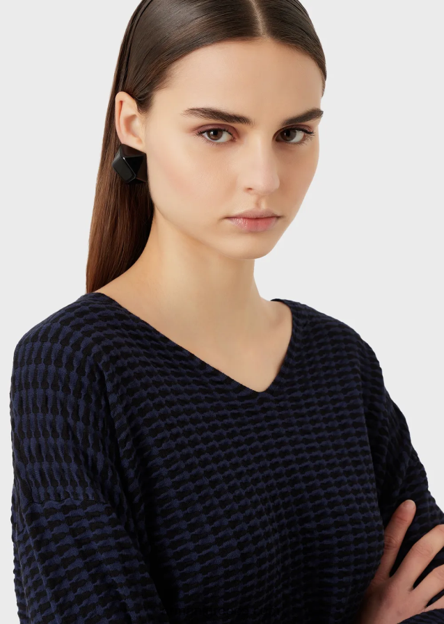 γυναίκες Armani Jumper με λαιμόκοψη σε 3d ύφασμα δύο τόνων 4046R6193