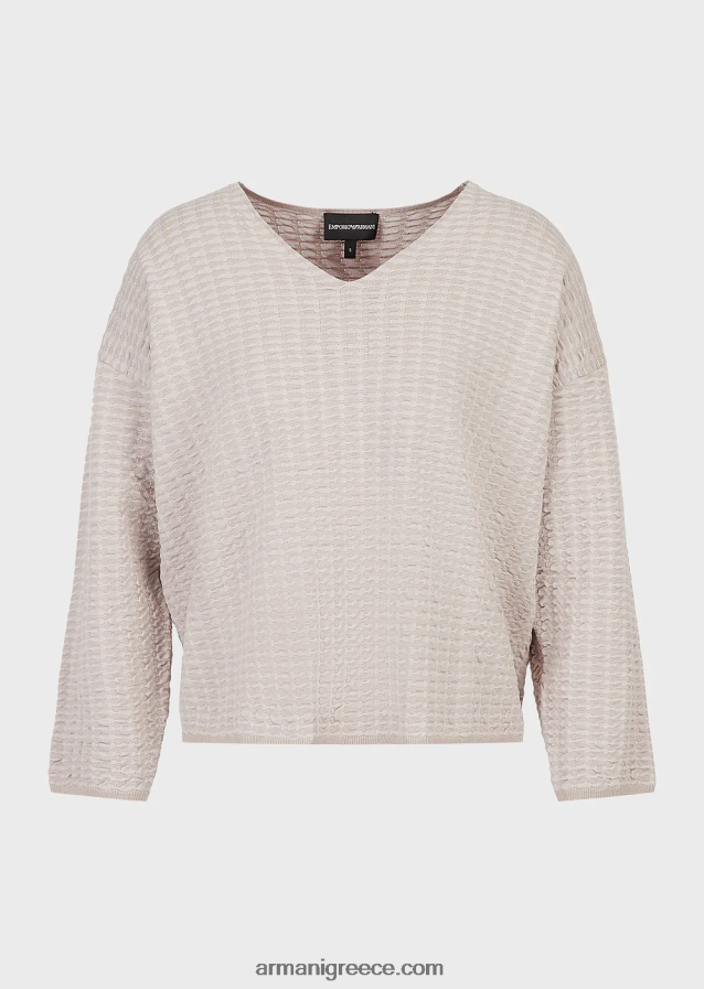 γυναίκες Armani Jumper με λαιμόκοψη σε 3d ύφασμα δύο τόνων 4046R6194 μπεζ