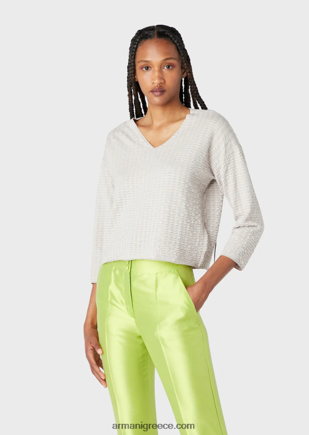 γυναίκες Armani Jumper με λαιμόκοψη σε 3d ύφασμα δύο τόνων 4046R6194 μπεζ