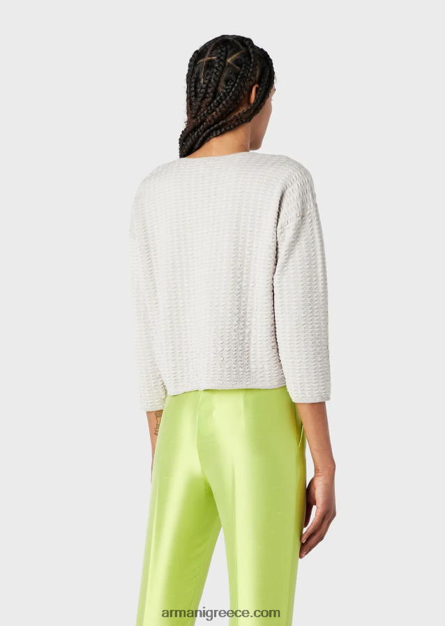 γυναίκες Armani Jumper με λαιμόκοψη σε 3d ύφασμα δύο τόνων 4046R6194 μπεζ