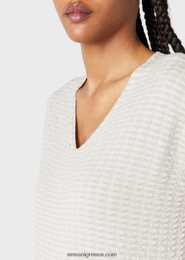 γυναίκες Armani Jumper με λαιμόκοψη σε 3d ύφασμα δύο τόνων 4046R6194 μπεζ