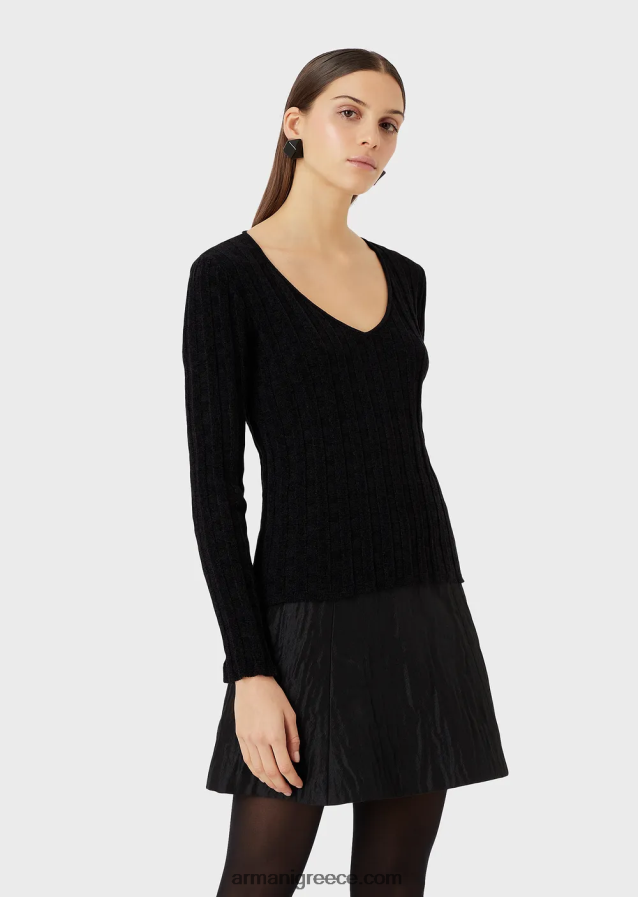 γυναίκες Armani Jumper με λαιμόκοψη σε ύφασμα lurex check ζακάρ 4046R6201 μαύρος