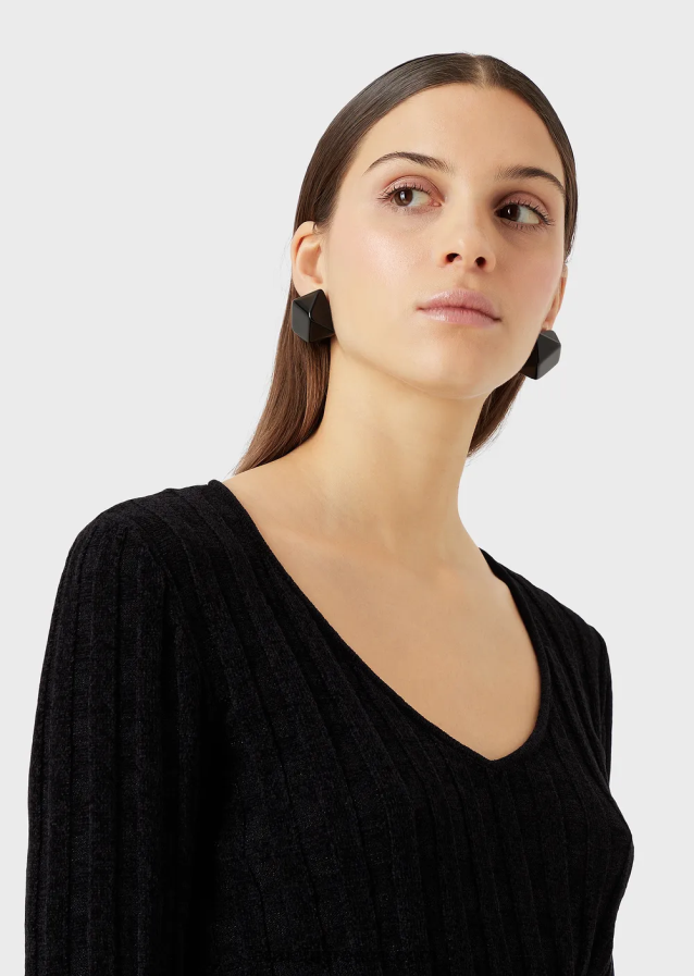 γυναίκες Armani Jumper με λαιμόκοψη σε ύφασμα lurex check ζακάρ 4046R6201 μαύρος