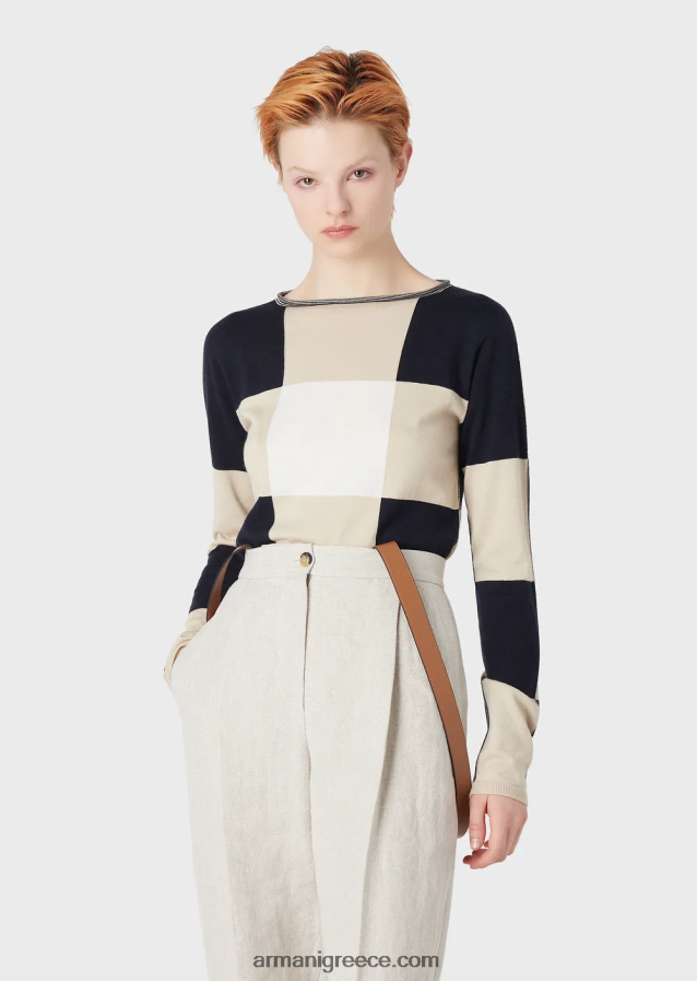γυναίκες Armani απρόσκοπτη μείγμα κασμίρι μετάξι ζακάρ check jumper 4046R6216