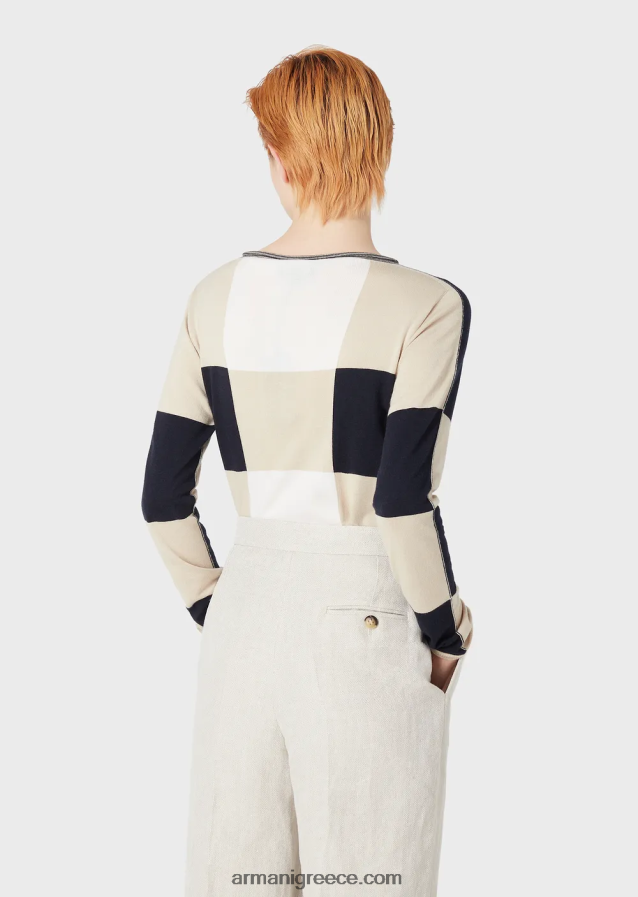 γυναίκες Armani απρόσκοπτη μείγμα κασμίρι μετάξι ζακάρ check jumper 4046R6216