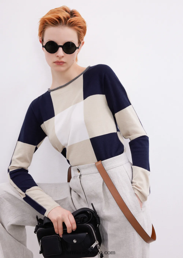 γυναίκες Armani απρόσκοπτη μείγμα κασμίρι μετάξι ζακάρ check jumper 4046R6216