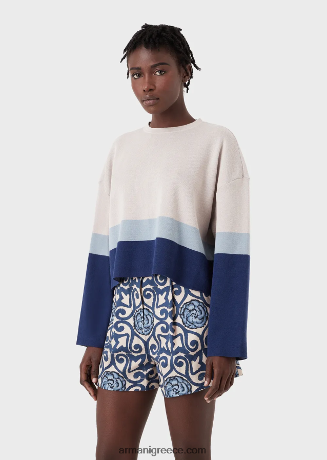 γυναίκες Armani βιώσιμη συλλογή από οργανικό βαμβάκι ζακάρ cropped jumper 4046R6211 πρότυπο