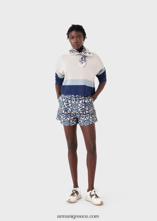 γυναίκες Armani βιώσιμη συλλογή από οργανικό βαμβάκι ζακάρ cropped jumper 4046R6211 πρότυπο