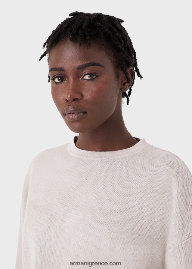 γυναίκες Armani βιώσιμη συλλογή από οργανικό βαμβάκι ζακάρ cropped jumper 4046R6211 πρότυπο
