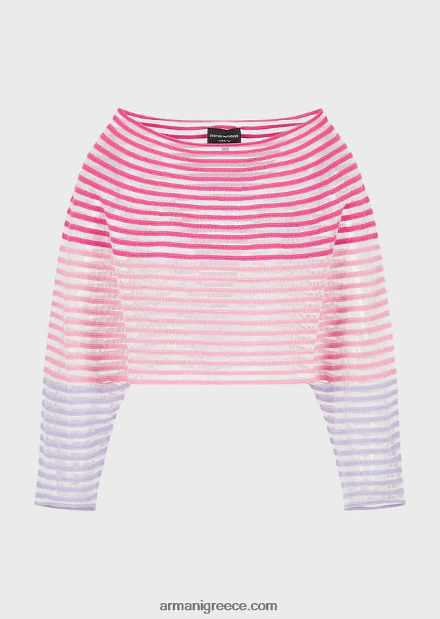 γυναίκες Armani cropped jumper με ημιδιάφανο ριγέ σχέδιο ζακάρ 4046R6212 πολύχρωμο