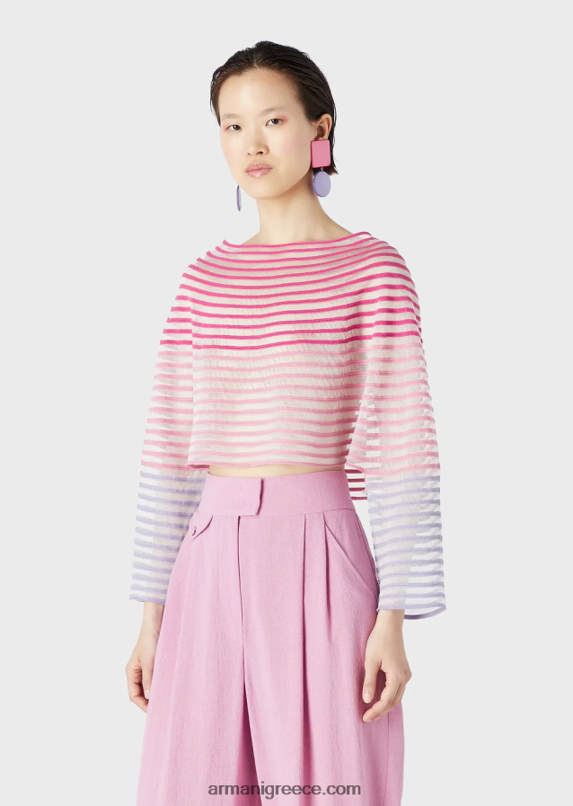 γυναίκες Armani cropped jumper με ημιδιάφανο ριγέ σχέδιο ζακάρ 4046R6212 πολύχρωμο