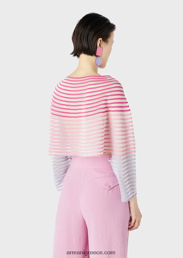 γυναίκες Armani cropped jumper με ημιδιάφανο ριγέ σχέδιο ζακάρ 4046R6212 πολύχρωμο