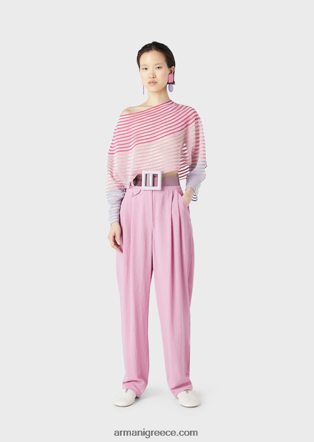 γυναίκες Armani cropped jumper με ημιδιάφανο ριγέ σχέδιο ζακάρ 4046R6212 πολύχρωμο