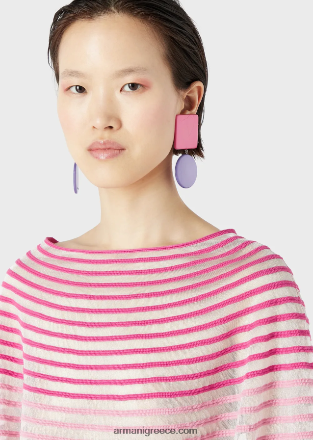 γυναίκες Armani cropped jumper με ημιδιάφανο ριγέ σχέδιο ζακάρ 4046R6212 πολύχρωμο