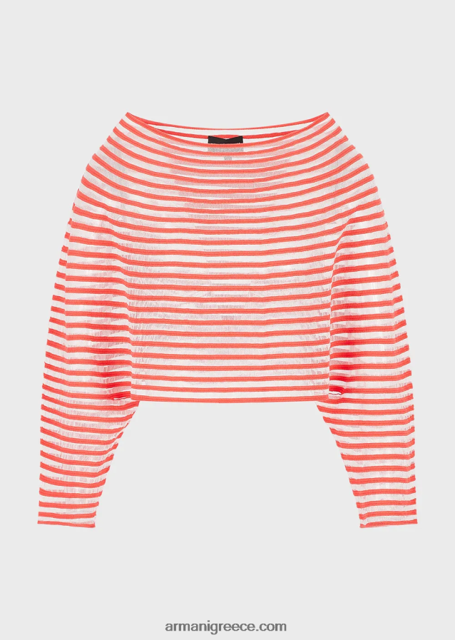 γυναίκες Armani cropped jumper με ημιδιάφανο ριγέ σχέδιο ζακάρ 4046R6213 το κόκκινο
