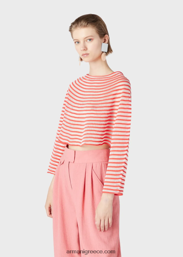 γυναίκες Armani cropped jumper με ημιδιάφανο ριγέ σχέδιο ζακάρ 4046R6213 το κόκκινο