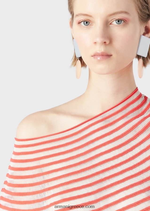 γυναίκες Armani cropped jumper με ημιδιάφανο ριγέ σχέδιο ζακάρ 4046R6213 το κόκκινο