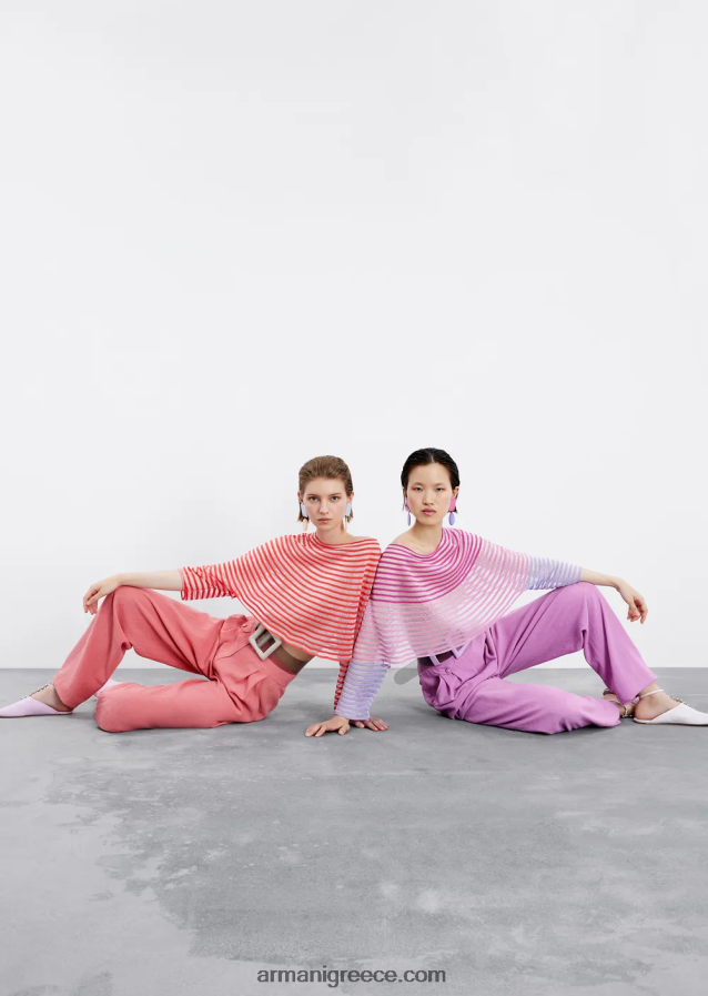 γυναίκες Armani cropped jumper με ημιδιάφανο ριγέ σχέδιο ζακάρ 4046R6213 το κόκκινο