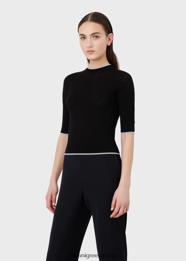 γυναίκες Armani jumper χωρίς ραφή από μικροδιάτρητο ύφασμα 4046R6192 μαύρος
