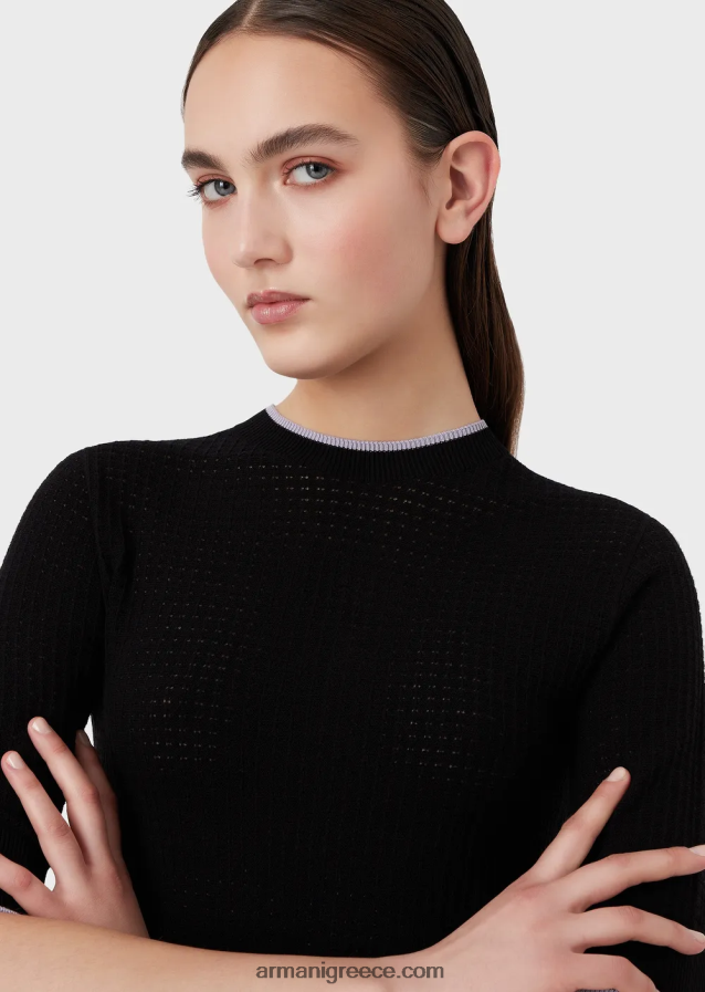 γυναίκες Armani jumper χωρίς ραφή από μικροδιάτρητο ύφασμα 4046R6192 μαύρος