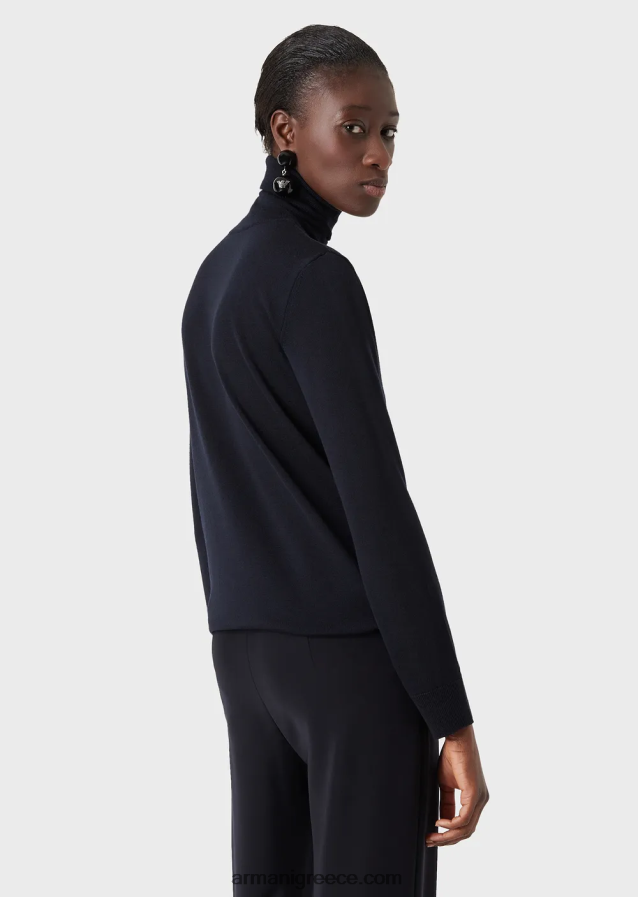 γυναίκες Armani rollneck από καθαρό παρθένο μαλλί 4046R6225 μπλε