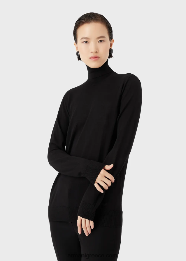 γυναίκες Armani rollneck από καθαρό παρθένο μαλλί 4046R6226 μαύρος