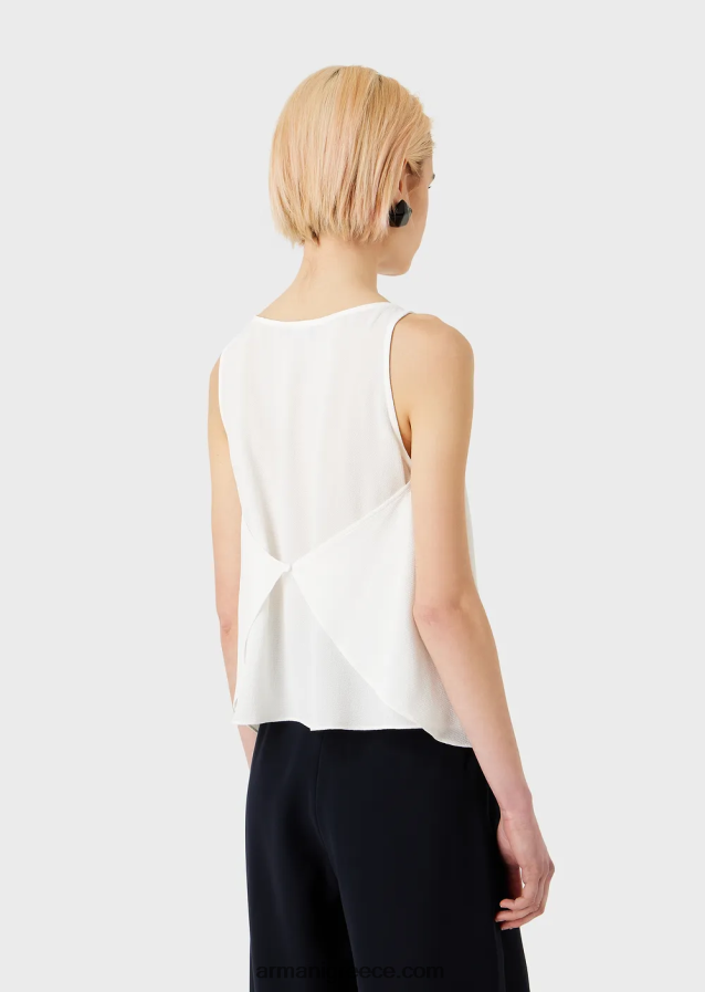 γυναίκες Armani φουντωτό πάνω μέρος με πίσω πάνελ από ύφασμα γρανίτη 4046R6344 άσπρο