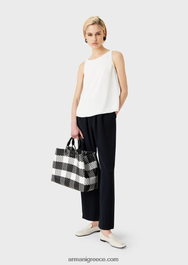 γυναίκες Armani φουντωτό πάνω μέρος με πίσω πάνελ από ύφασμα γρανίτη 4046R6344 άσπρο