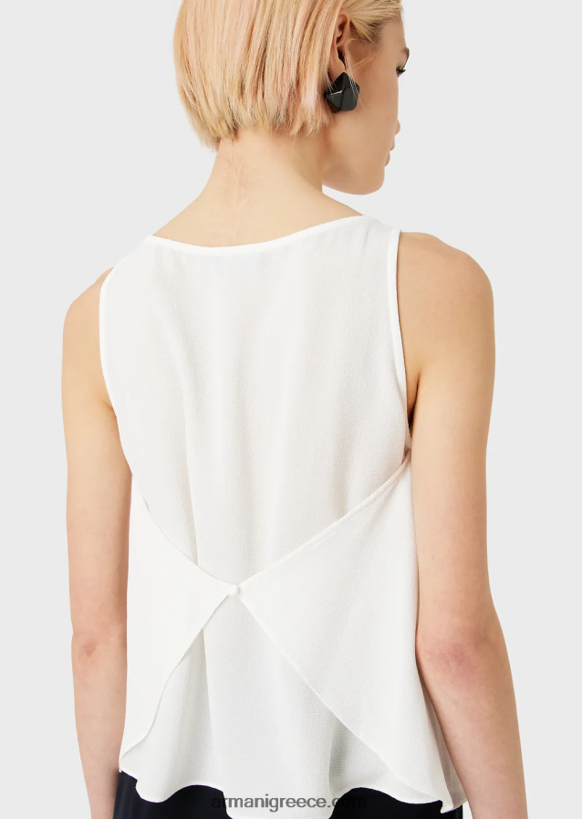 γυναίκες Armani φουντωτό πάνω μέρος με πίσω πάνελ από ύφασμα γρανίτη 4046R6344 άσπρο