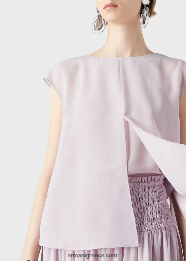 γυναίκες Armani τοπ κρεπόν με μανίκια και σκίσιμο 4046R6347 rosa chiaro
