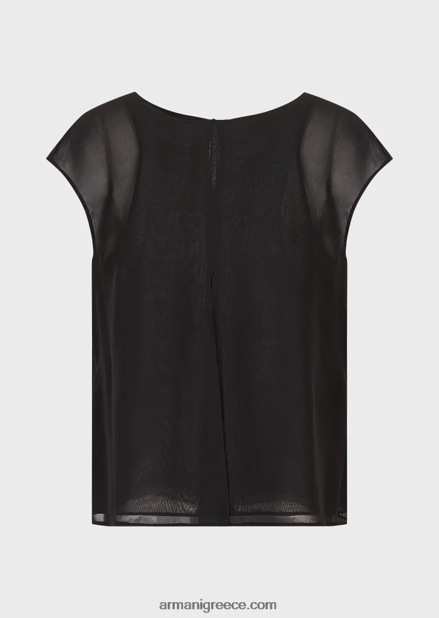 γυναίκες Armani τοπ κρεπόν με μανίκια και σκίσιμο 4046R6348 μαύρος