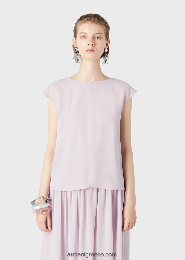 γυναίκες Armani τοπ κρεπόν με μανίκια και σκίσιμο 4046R6348 μαύρος