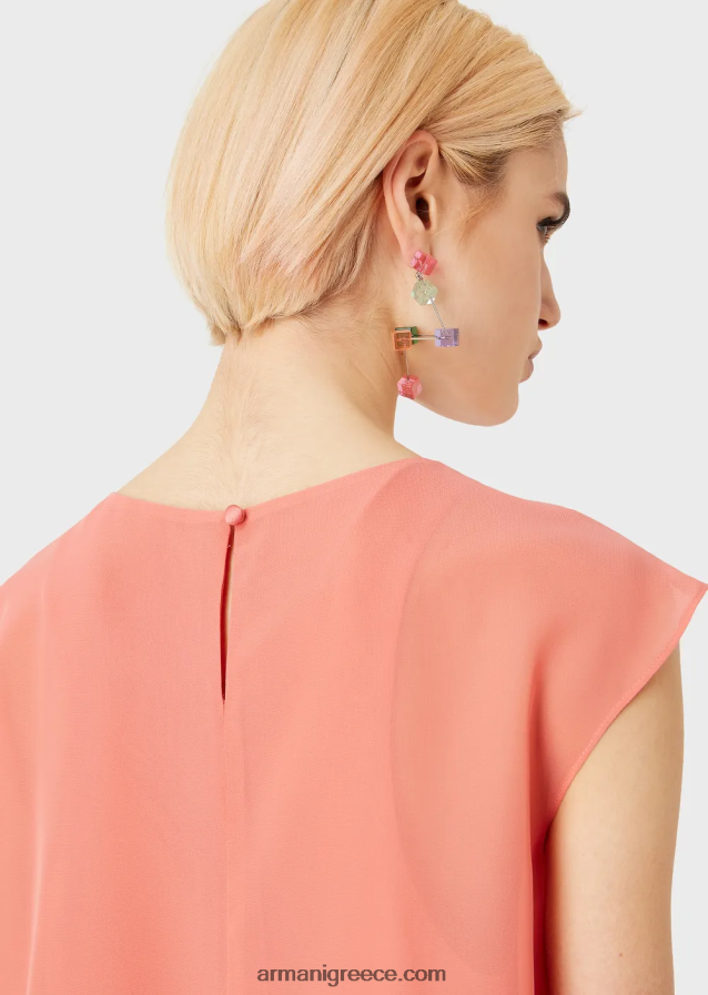 γυναίκες Armani τοπ κρεπόν με μανίκια και σκίσιμο 4046R6349