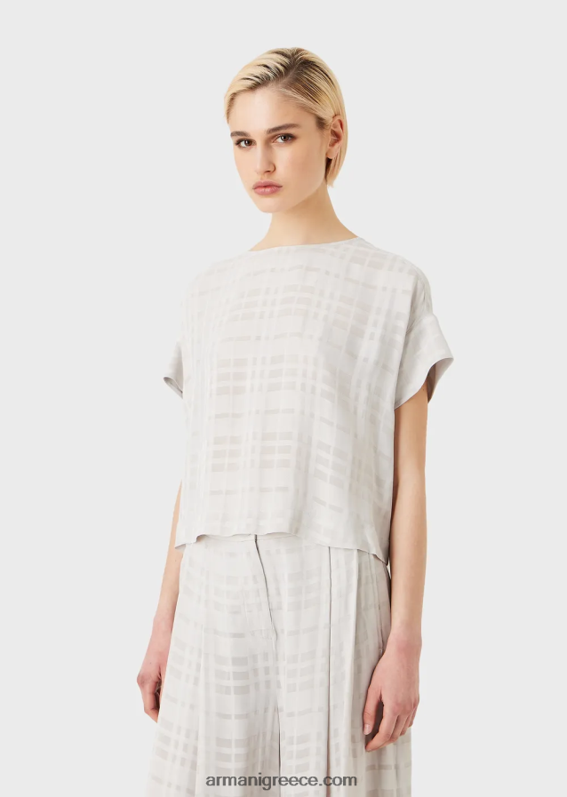 γυναίκες Armani ελέγξτε την κορυφή βισκόζης με κουμπιά στο πίσω μέρος 4046R6350 grigio acqua