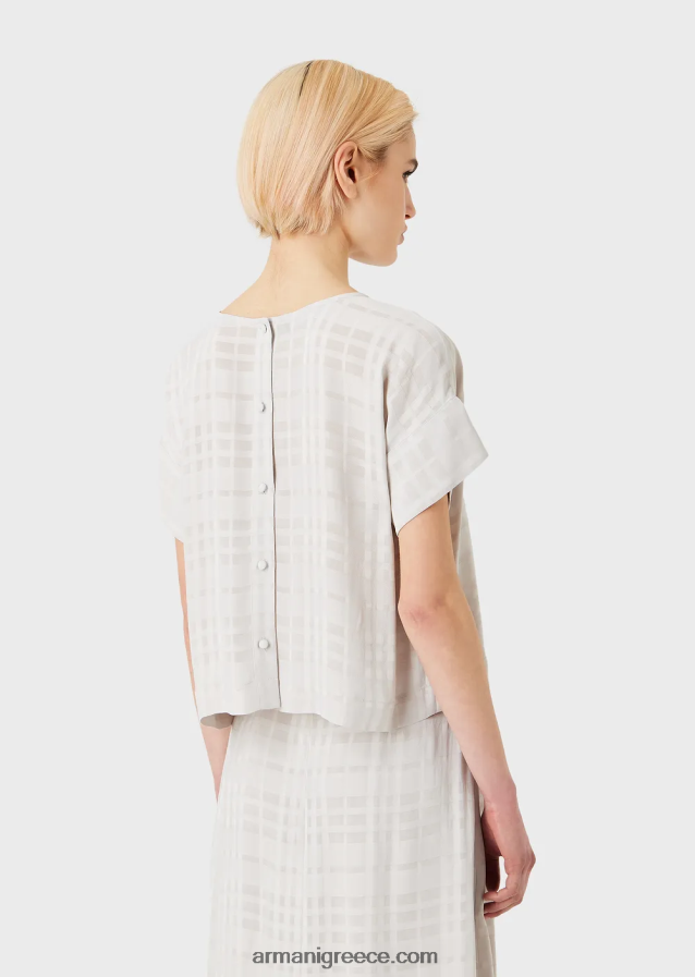 γυναίκες Armani ελέγξτε την κορυφή βισκόζης με κουμπιά στο πίσω μέρος 4046R6350 grigio acqua