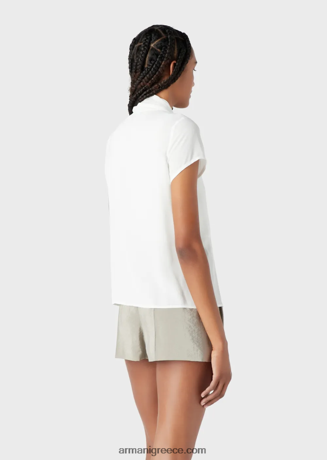 γυναίκες Armani Μπλούζα με γιακά με κρεπ τοπ από βισκόζη 4046R6352 άσπρο