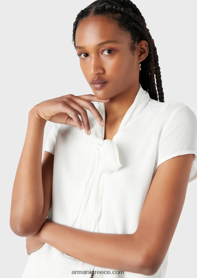 γυναίκες Armani Μπλούζα με γιακά με κρεπ τοπ από βισκόζη 4046R6352 άσπρο