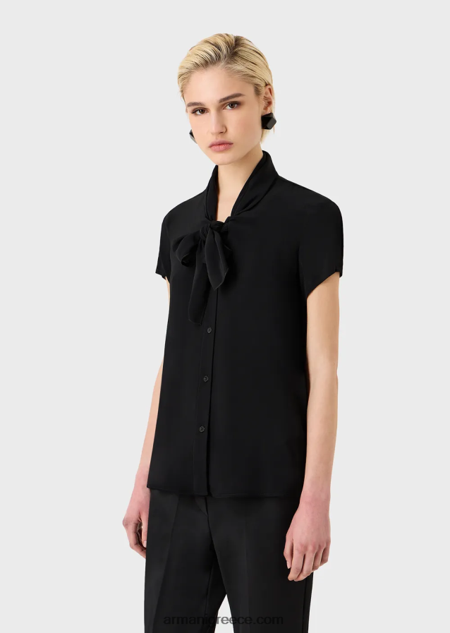 γυναίκες Armani Μπλούζα με γιακά με κρεπ τοπ από βισκόζη 4046R6353 μαύρος