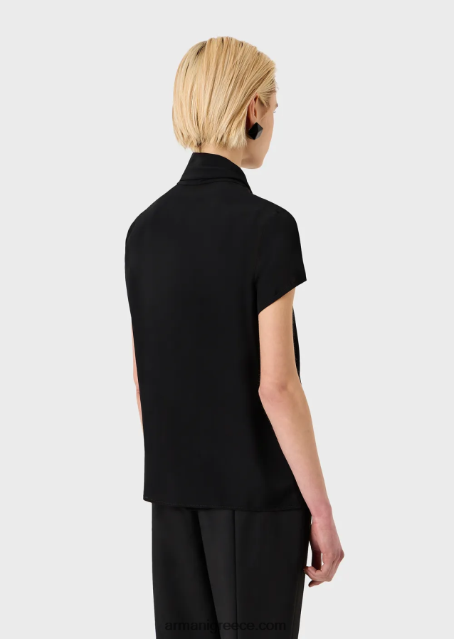 γυναίκες Armani Μπλούζα με γιακά με κρεπ τοπ από βισκόζη 4046R6353 μαύρος