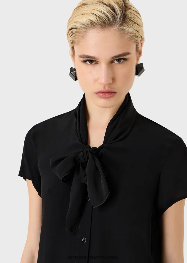 γυναίκες Armani Μπλούζα με γιακά με κρεπ τοπ από βισκόζη 4046R6353 μαύρος