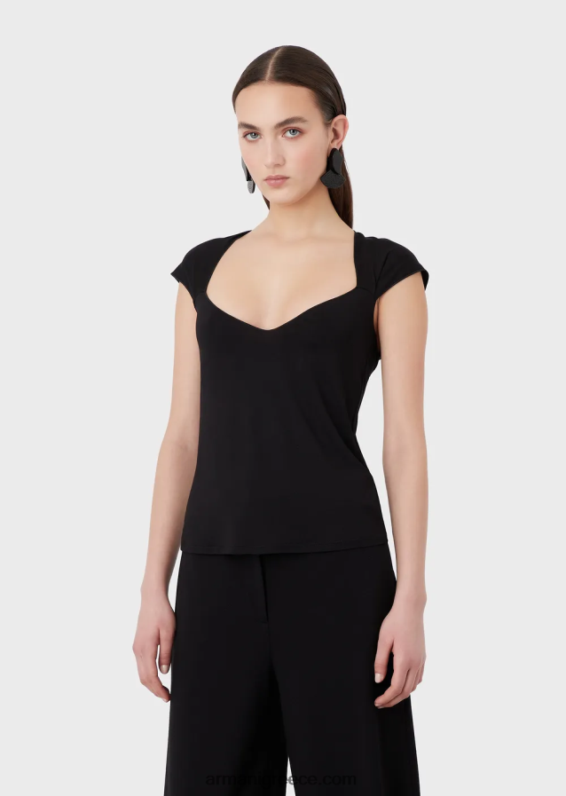 γυναίκες Armani Μπλουζάκι από βισκόζη με μεγάλο φιόγκο 4046R6354 μαύρος