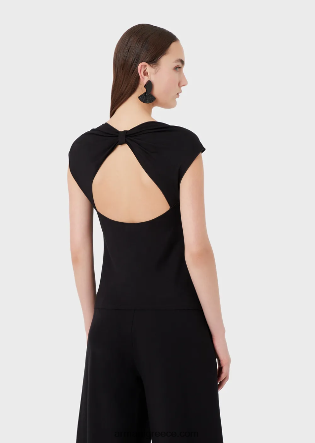 γυναίκες Armani Μπλουζάκι από βισκόζη με μεγάλο φιόγκο 4046R6354 μαύρος