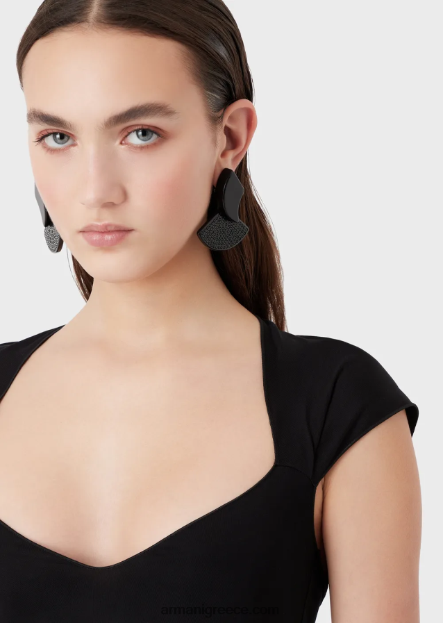 γυναίκες Armani Μπλουζάκι από βισκόζη με μεγάλο φιόγκο 4046R6354 μαύρος