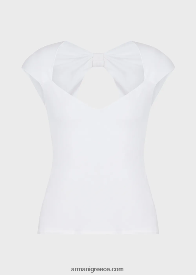 γυναίκες Armani Μπλουζάκι από βισκόζη με μεγάλο φιόγκο 4046R6355 άσπρο