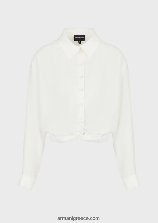 γυναίκες Armani κρεπ πουκάμισο βισκόζης με στριφτό κόμπο 4046R6359 άσπρο
